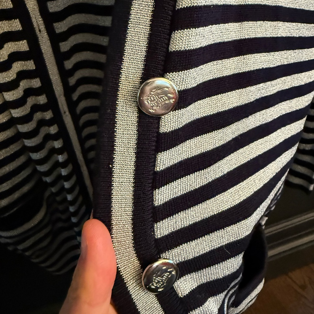 Burberrys vintage Navy/ silver striped sweater set with Silver Buttons